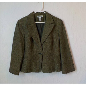 VTG DressBarn Green Blazer Size L fits M Button Up Classic Preppy Tweed Career